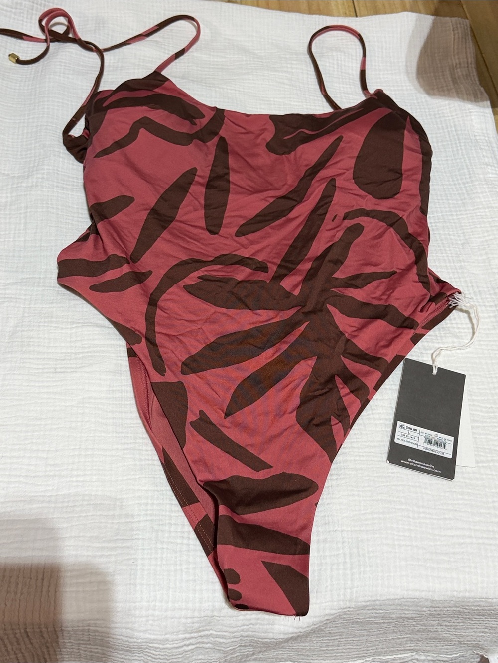 Vitamin A One-Piece Swimsuit in Rose and Brown Abstract Print